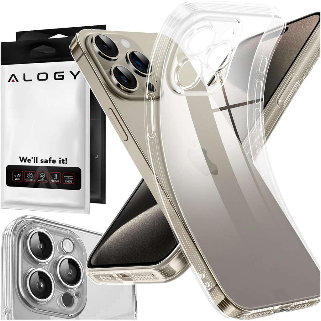 Etui Do Iphone 15 Pro Obudowa Case Silikonowe Przezroczyste Ochrona Aparatu Osłona Obiektywów Alogy Slim + Szkło