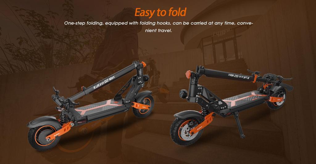Foldable electric scooter Kukirin G2 Max, 1000W motor, 48V 20.8AH battery, top speed 55km/h, cruising range 70km, 10-inch tires