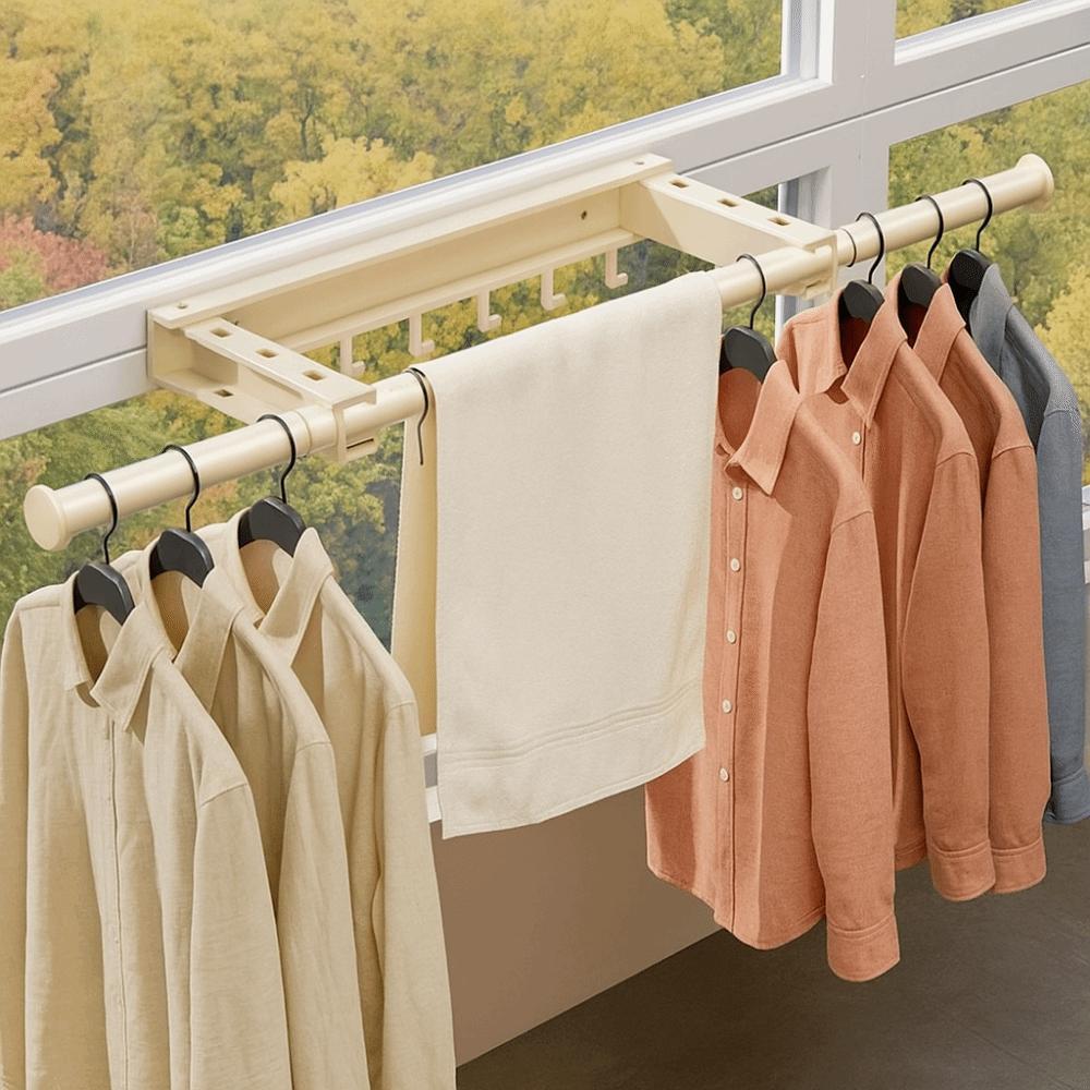 Carbon Steel Telescopic Clothes Rack Wall Mounted Laundry Drying Rack Apartment