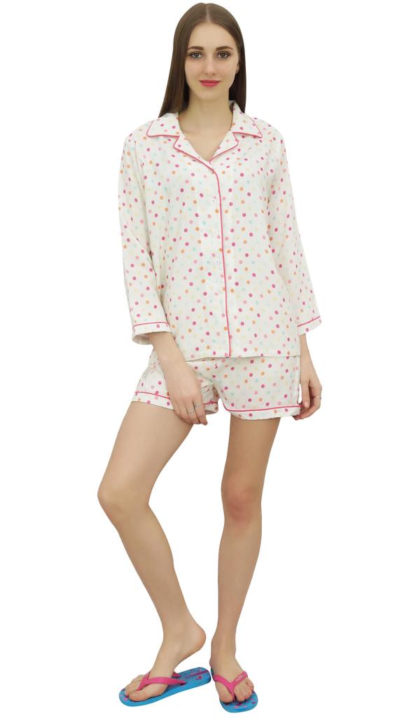 Bimba Женская белая пижама комплект пижамы короткая ночная рубашка в горошек