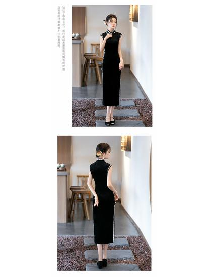 2025 Linxiangman Velvet Cheongsam: Retro Shanghai-Inspired Sleeveless Long Dress