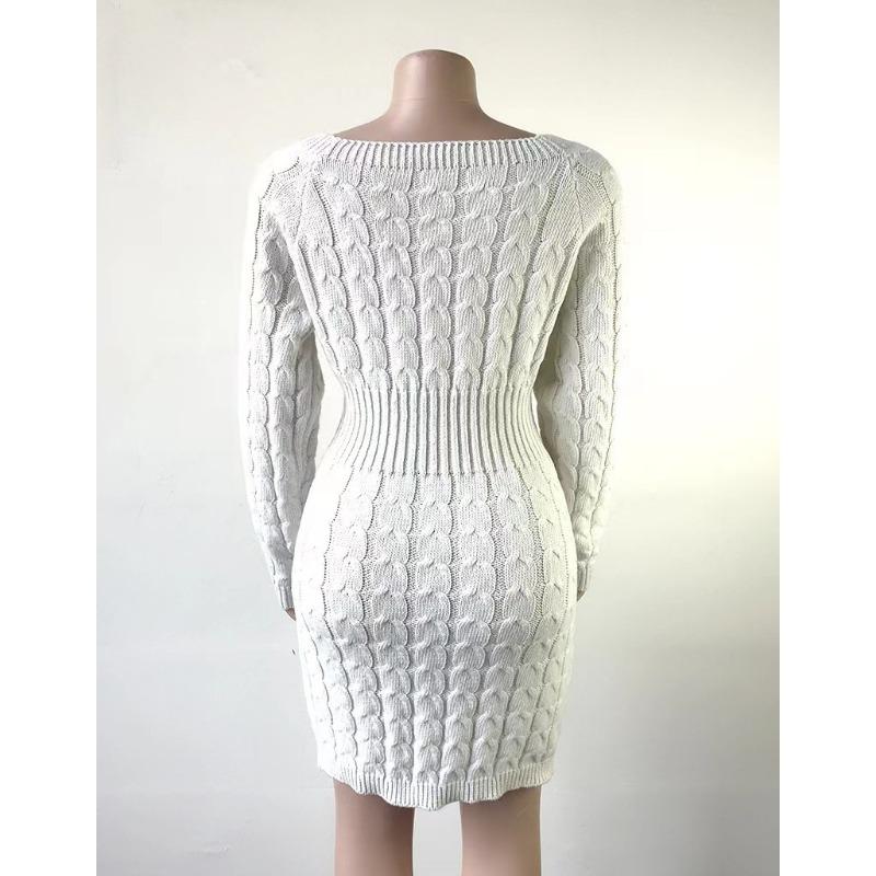 Autumn and Winter Women's Sweater Mid-length Twist Waist Dress Knitwear