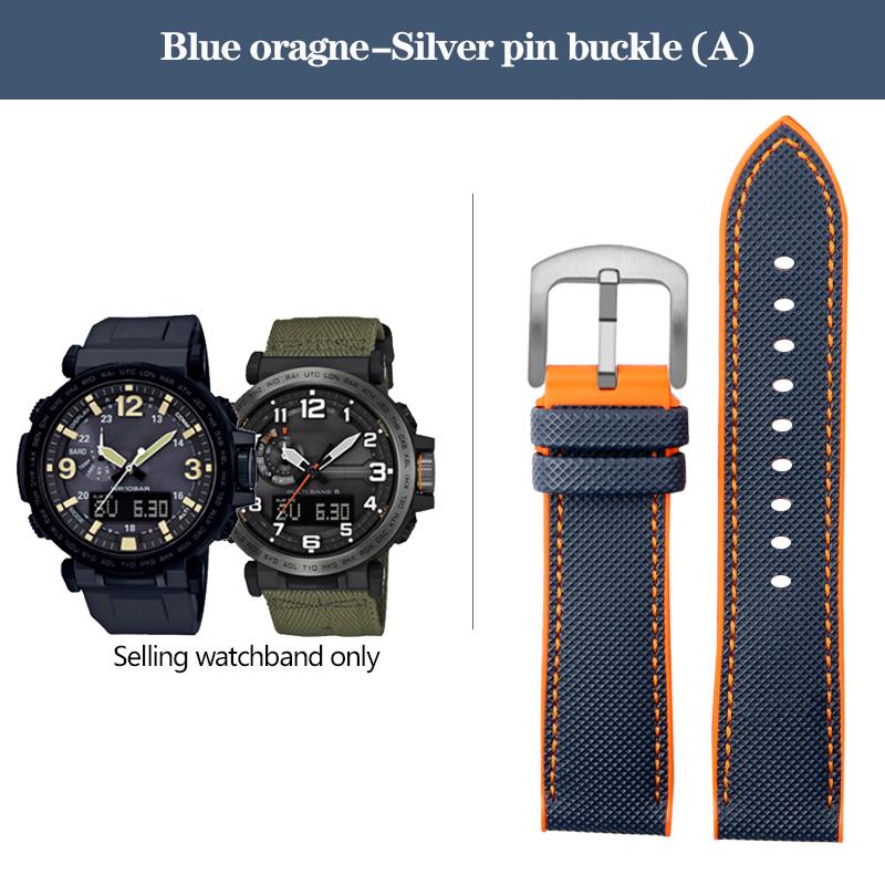 Нейлоновый ремешок для часов с резиновым низом для серии Casio PROTREK PRG-600YB PRG-650 PRW-6600, парусиновый силиконовый ремешок для часов, спортивный ремешок 24 мм