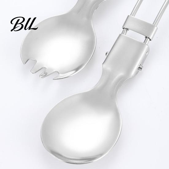 Corrosion Resistant Utensils Stainless Steel Folding Spoon Fork Cutter Straw Brush Foldable Flatware Outdoor Camping Picnic Hiking Collapsible Cutlery