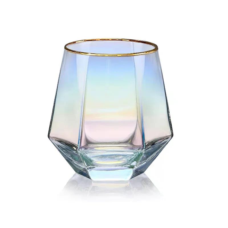 300ml Hexagonal Edge Wine Glasses Transparent Cocktail Glass Party Bar Club Banquet Drinking Ware Champagne Lemon Water Cup