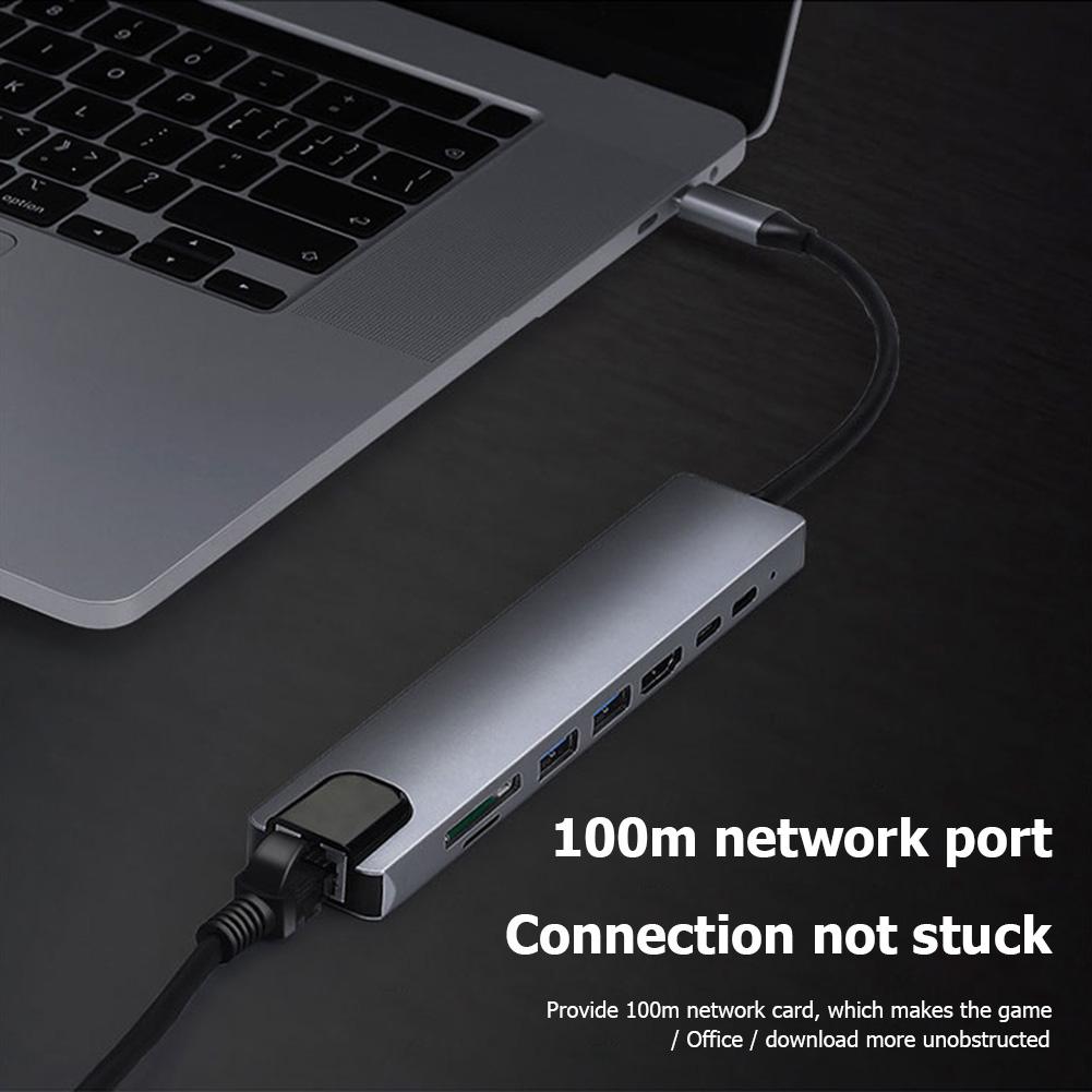 USB-C хаб 8 в 1, совместимый с HDMI, с быстрой зарядкой PD, Type-C на 4K, 100-мегабитный Ethernet-порт для Macbook, ноутбука, компьютера