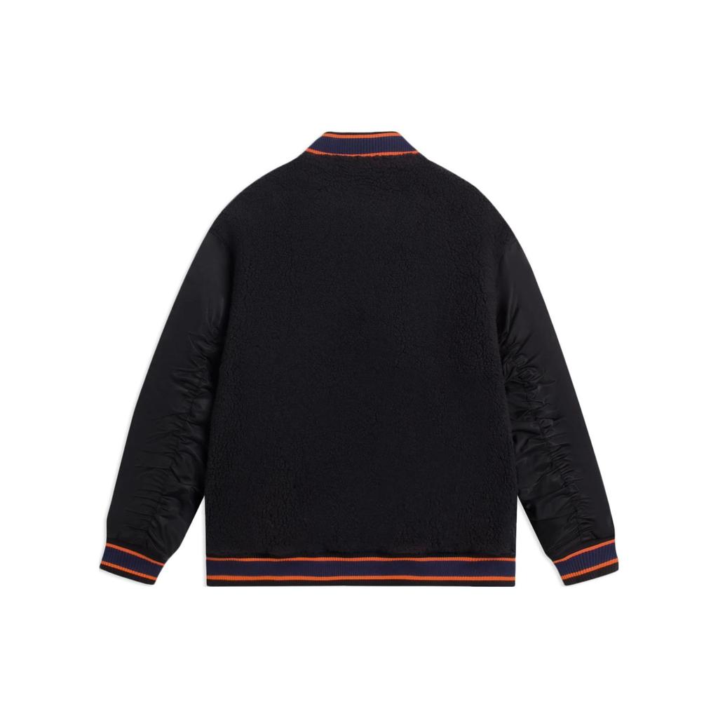 Li-Ning Серия Badfive, однобортная куртка с v-образным вырезом, контрастного цвета, с накладными карманами, мужская куртка, черная AFDSA73-2