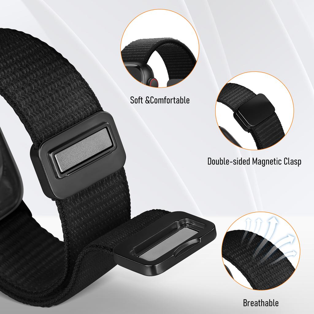 Nylon Loop Strap for Apple watch band 40mm 45mm 44mm 49mm 41mm 38mm 42mm Magnetic bracelet iWatch series 9 8 7 6 5 3 ultra 2 se