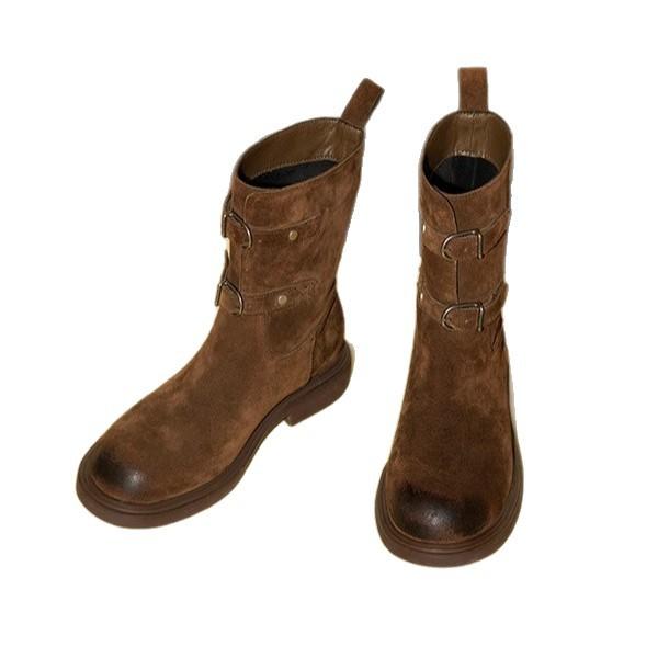 Кожаная версия~ ретро полированная пряжка ремня ковбойские сапоги в западном стиле облегающие короткие сапоги женские ботинки Maillard Martin ботинки-локомотивы