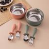 Color Kids 3PCS Stainless Steel Silicone Feeding Set Detachable Suction Bowl Self Feeding Utensils BPA Free Training Fork Spoon