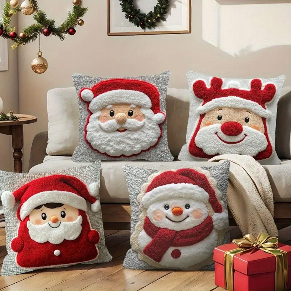 2D Printed Pillowcase Santa Claus Plush Pillow Cover Christmas Throw Pillow Cover  Home Decoration