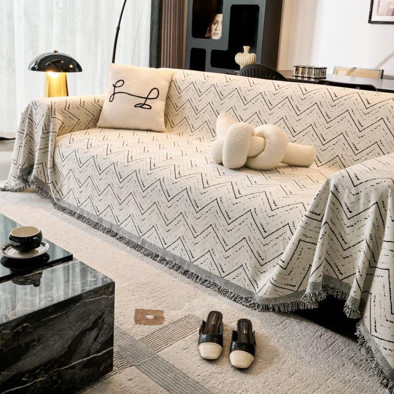 High-end Cream Style Sofa Towel Anti-cat Claw Wavy Pattern Cover Sofa Cushion Universal All-season All-inclusive Full Cover Set