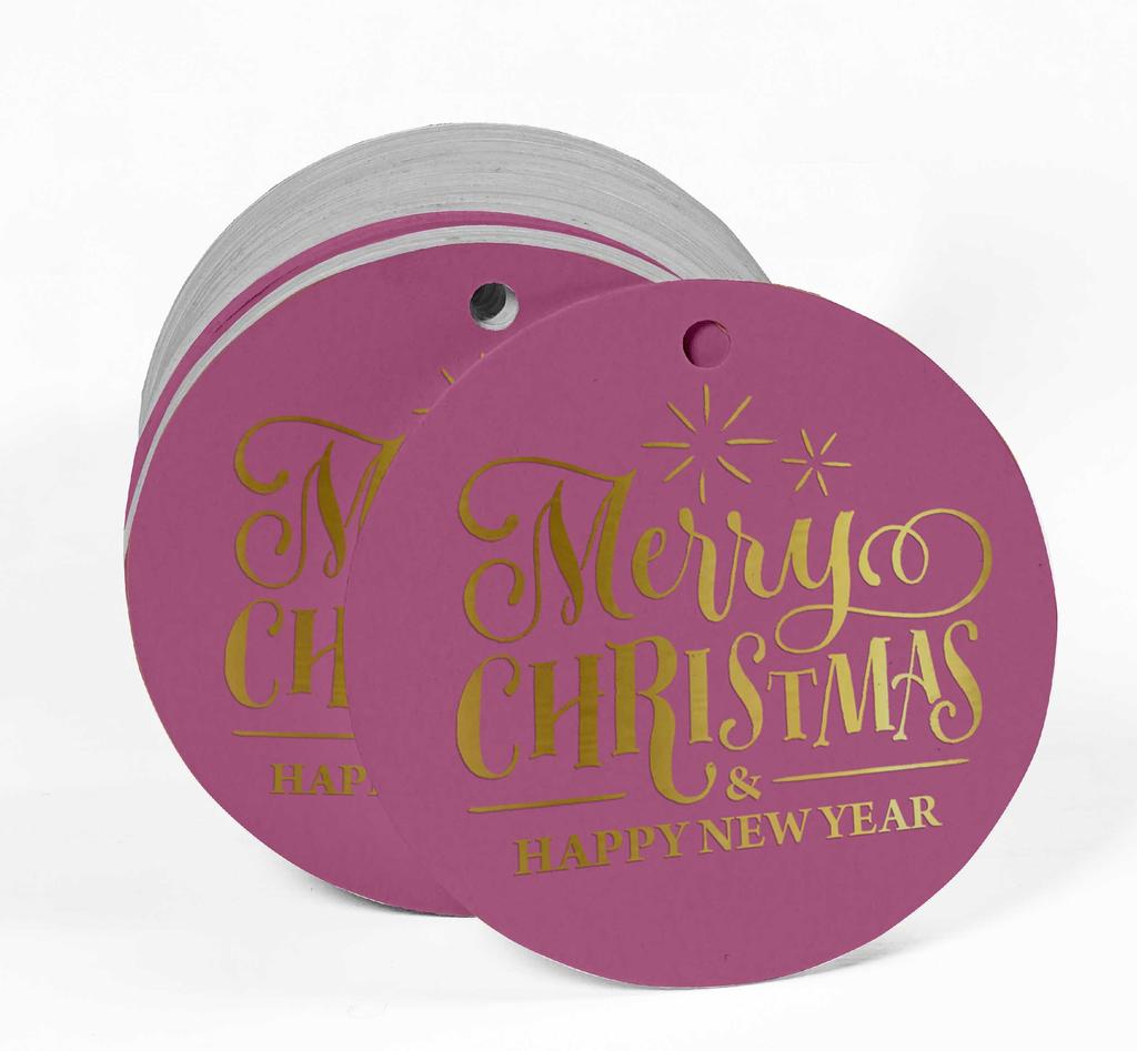 Inkdotpot Pack Of 100 Real Gold Foil Paper Tags Merry Christmas & Happy New Year Text Favor Hang