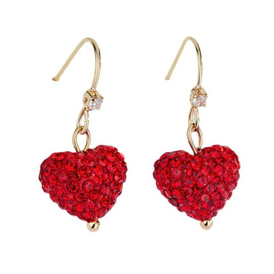 1 Pair Women Hook Earrings Artificial Crystal Red Heart Glitter Pendant Dangle Earrings Jewelry Gift