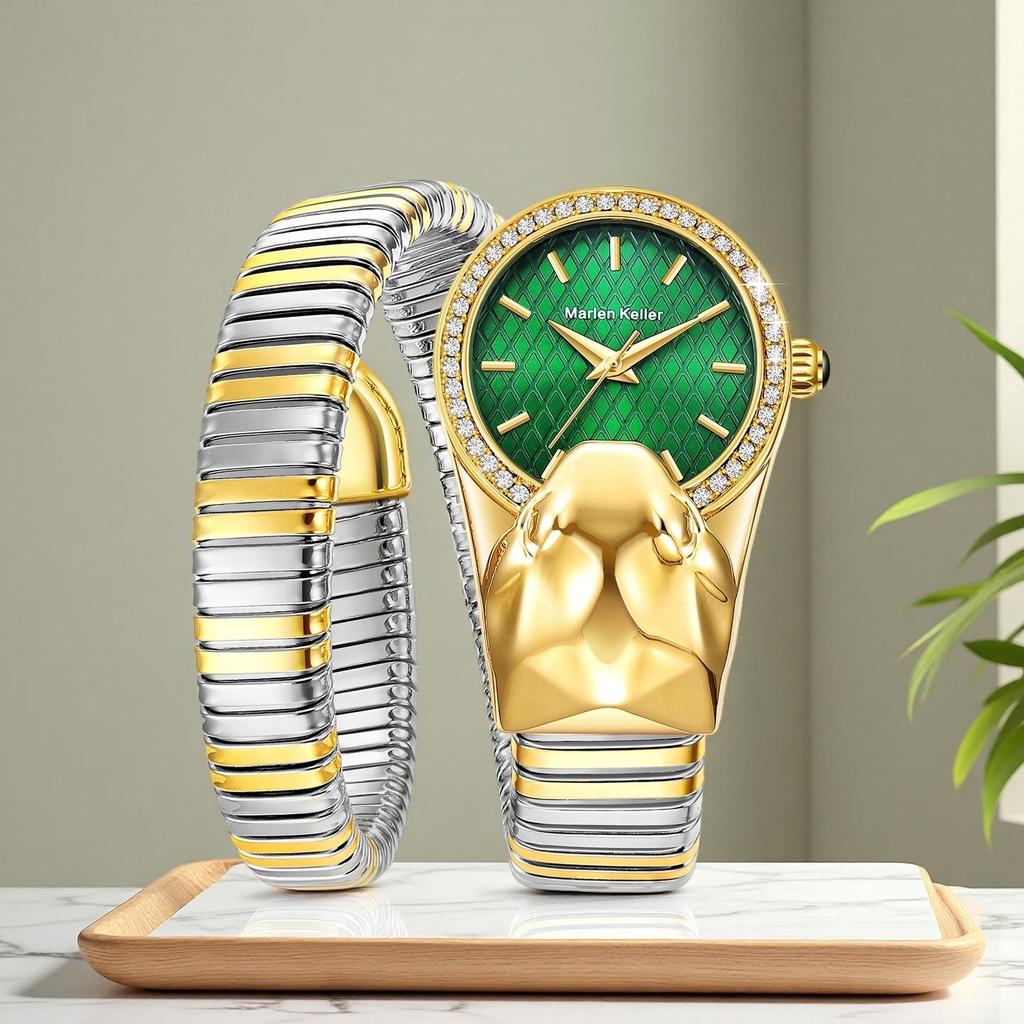Marenkeller 2025 Women's Quartz Snake Watch with Diamond Set and IP Plating Design.
