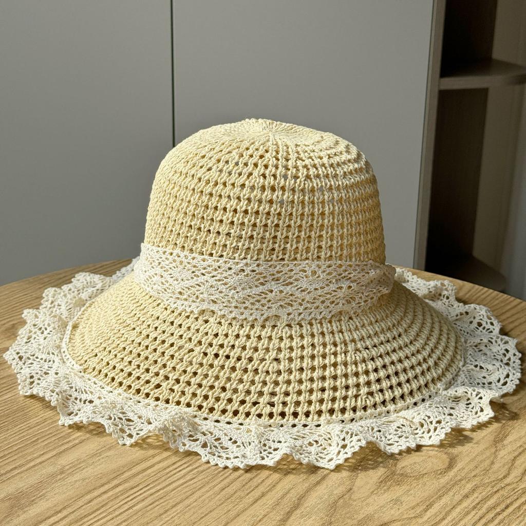 Шляпа из соломы с кружевом и ленточками, женская, весна-лето, дорожная, солнцезащитная, пляжная, пляжная, солнцезащитная шляпа, козырек от солнца