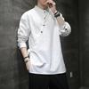 Men Shirt Stand Collar Long Sleeves Retro Ethnic Chinese Hanfu Style Lace-up Solid Color Loose Plus Size