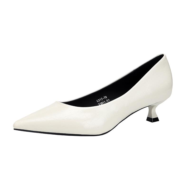 Pointed French Single Shoes Women's Kitten Heel Medium Heel 3 Cm Small Heels Thin Heel Low Heel Light Mouth High Heels G312-70