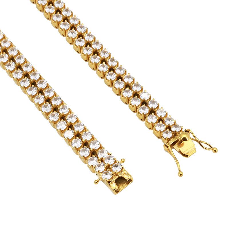 Stainless Steel Geometric Zircon Bracelet for Men Women Hop Style 12mm Wide Polished Gold Color Jewelry Supply