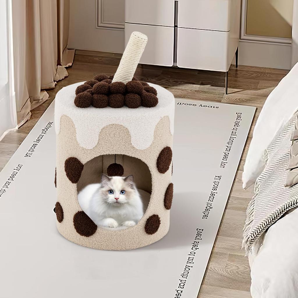 GYMAX Cat House Popular Height Cat Cat Pet Cat Nail Nail Cushion Cold Indoor Milk Tea Cup No Assembly Cat Play Cute Dome, 67cm, Room, Bed, Bed, House,