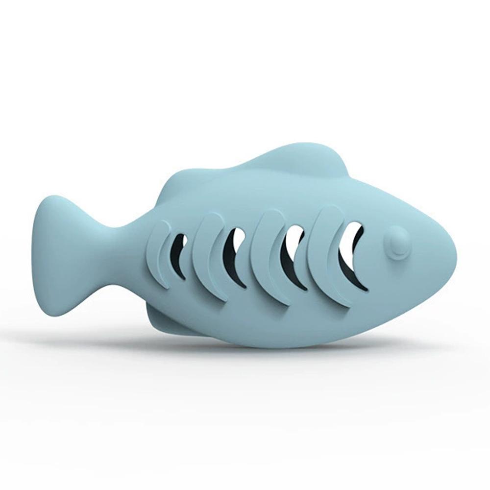 Интерактивная игрушка-кормушка для кошек для домашних кошек Синяя Лакомство и кошачья мята Наполнитель Захватывающая силиконовая рыбка-жевачка для ухода за зубами
