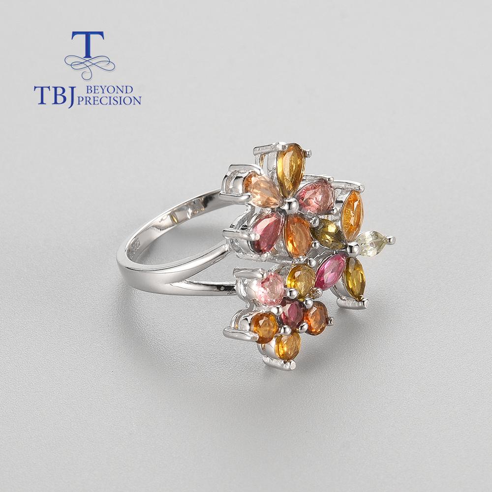 Natural Brazil Tourmaline Women Rings Earrings Jewelry Set Good Multi-color Natural Gemstones 925 Sterling Silver Fine Jewelry