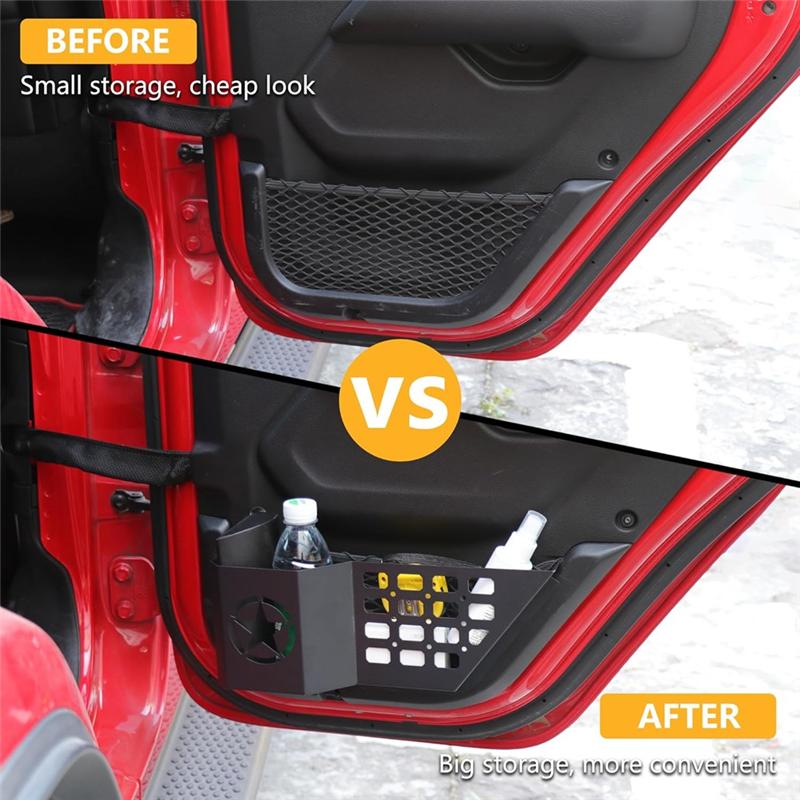 A51K-Rear Door Storage Pockets For Jeep Wrangler JL Gladiator JT 2018-2025 Side Door Storage Box