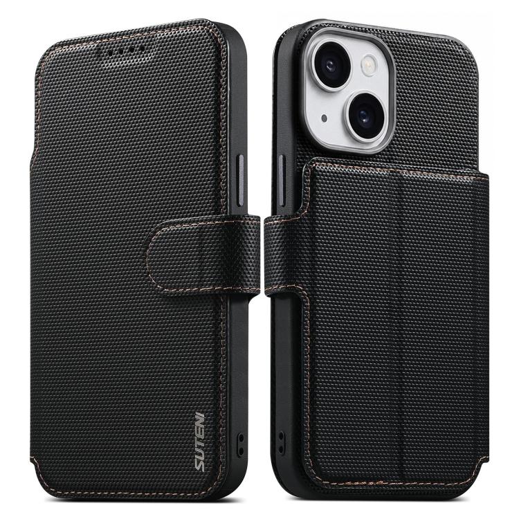 Suteni Q09 Triangle‑Texture Vegan‑Leather 2‑in‑1 Magnetic Detachable Wallet Phone Case Card‑Holder Protective Cover For iPhone