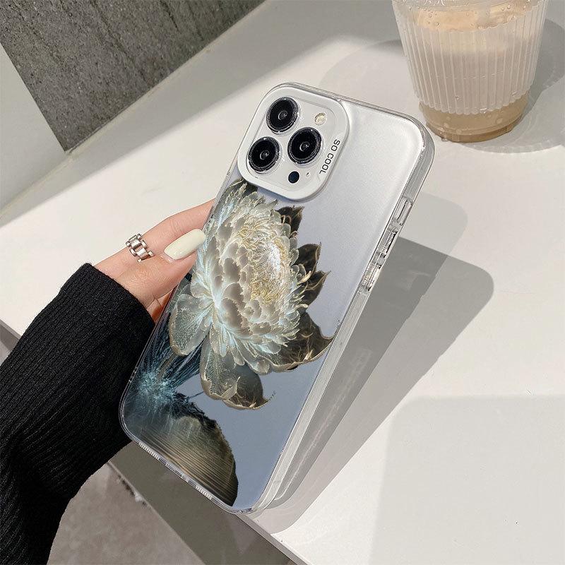 Красочный противоударный чехол 'Лотос' для iPhone 16 Pro Max, серебристый, защитный для моделей 13-15