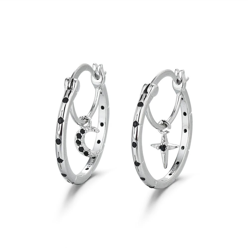 Черные Awn New Classic Серебристого цвета Круглые Модные Серьги-кольца со Шпинелью для Женщин Украшения I181