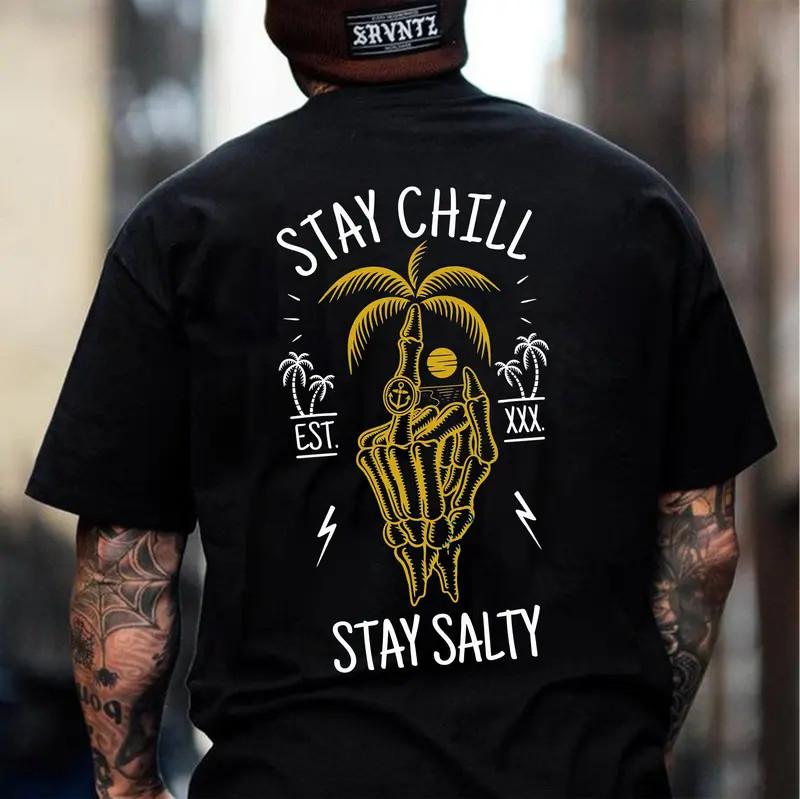 STAY CHILL STAY SALTY Bone Hand Coconut Tree Print Men's Unisex T-Shirt
