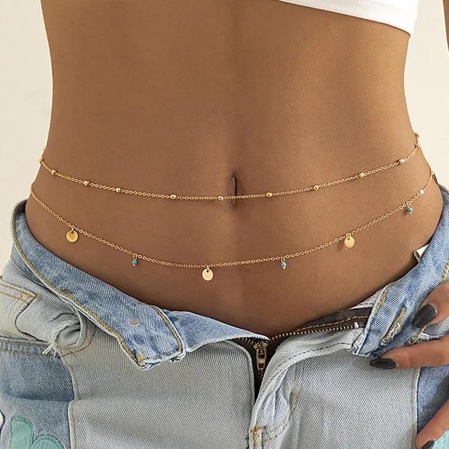 Sexy Double Layer Colorful Stone Chain for Women Crystal Butterfly Waist Bead Belly Chain Belly Belt Summer Beach Body Zircon