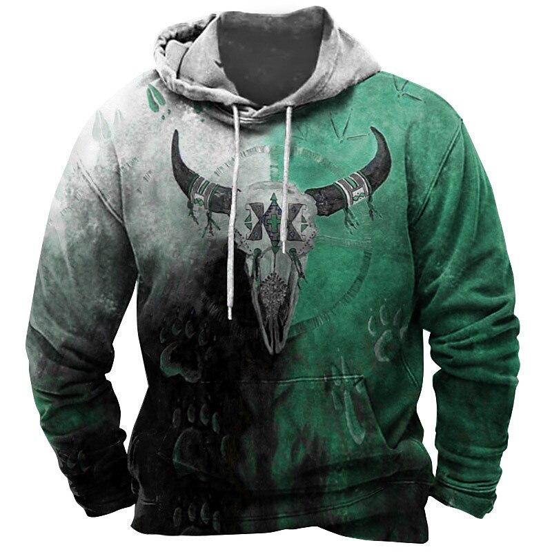 Мужская толстовка с капюшоном Western Cowboy Hooded Sweatshirt North America Demon Wendigo Printed Oversize Harajuku Clothes Vintage Streetwear
