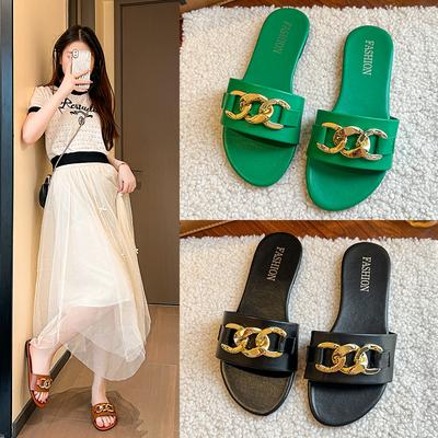 Прозрачные плоские тапочки, женская обувь, женские шлепанцы с металлической цепочкой, радужные цветные летние пляжные тапочки, шлепанцы, большие размеры