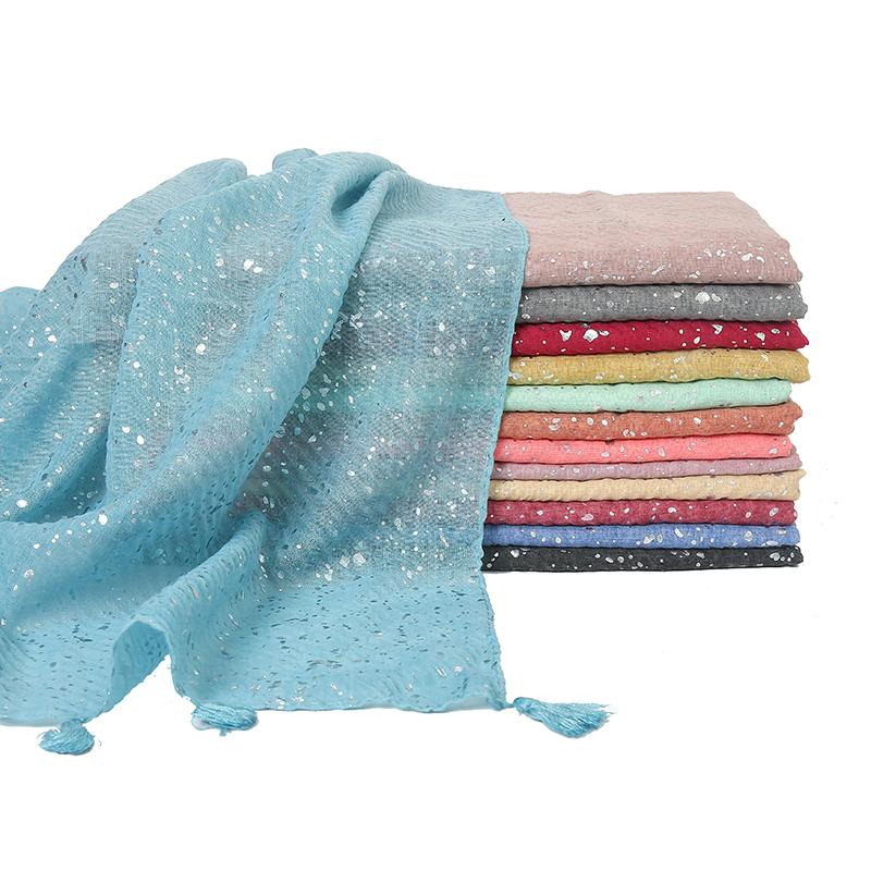 Блестящие мусульманские хиджабы, хлопковый шарф для женщин, большой размер, длинные шали, палантины, обертывания, исламский тюрбан, головной платок 190*85см