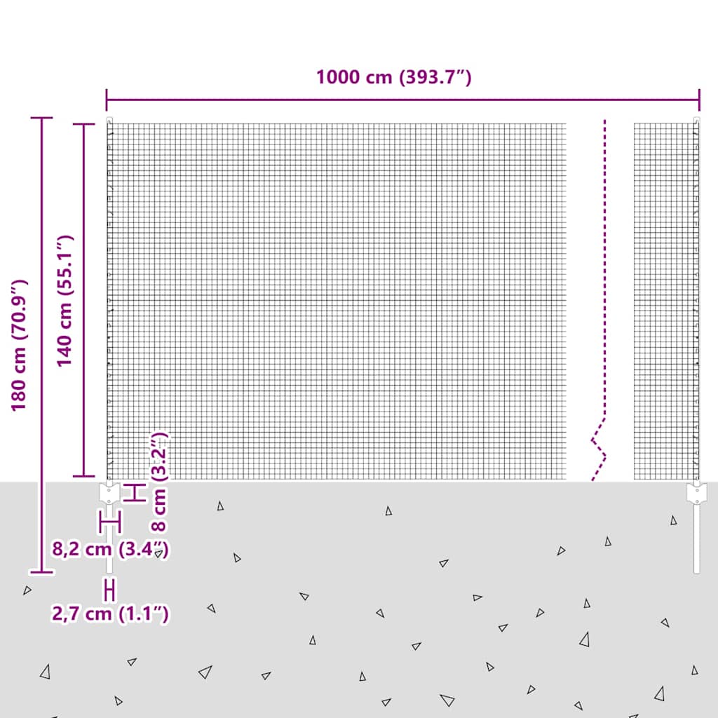 Сварная сетка с столбами 10 x 1,4 м (Ш х В)