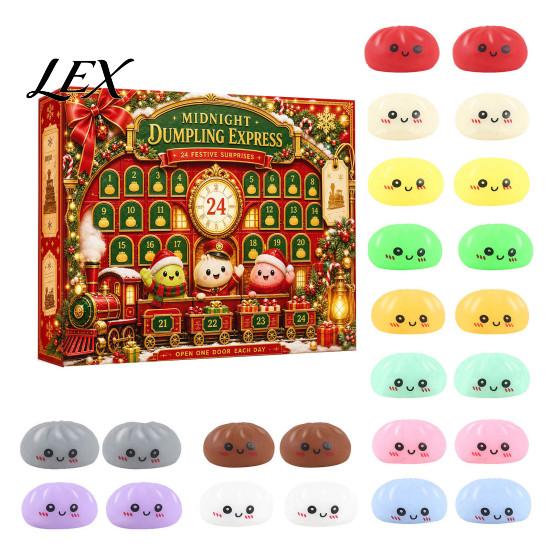 Steamed Bun Countdown Box Christmas Cartoon Dumpling Gift Box, Xmas Advent Calendar with 24 Stress Toy Relief Squeeze Toys, Days Merry