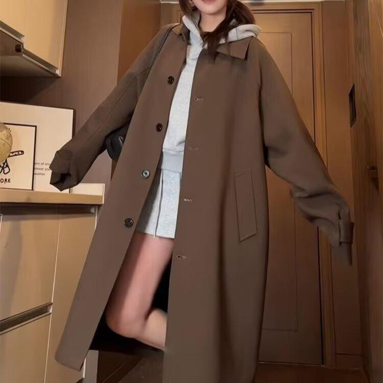 Женский ветрозащитный плащ petite средней длины в японском стиле с воротником-куклой, свободный крой - Весна 2025