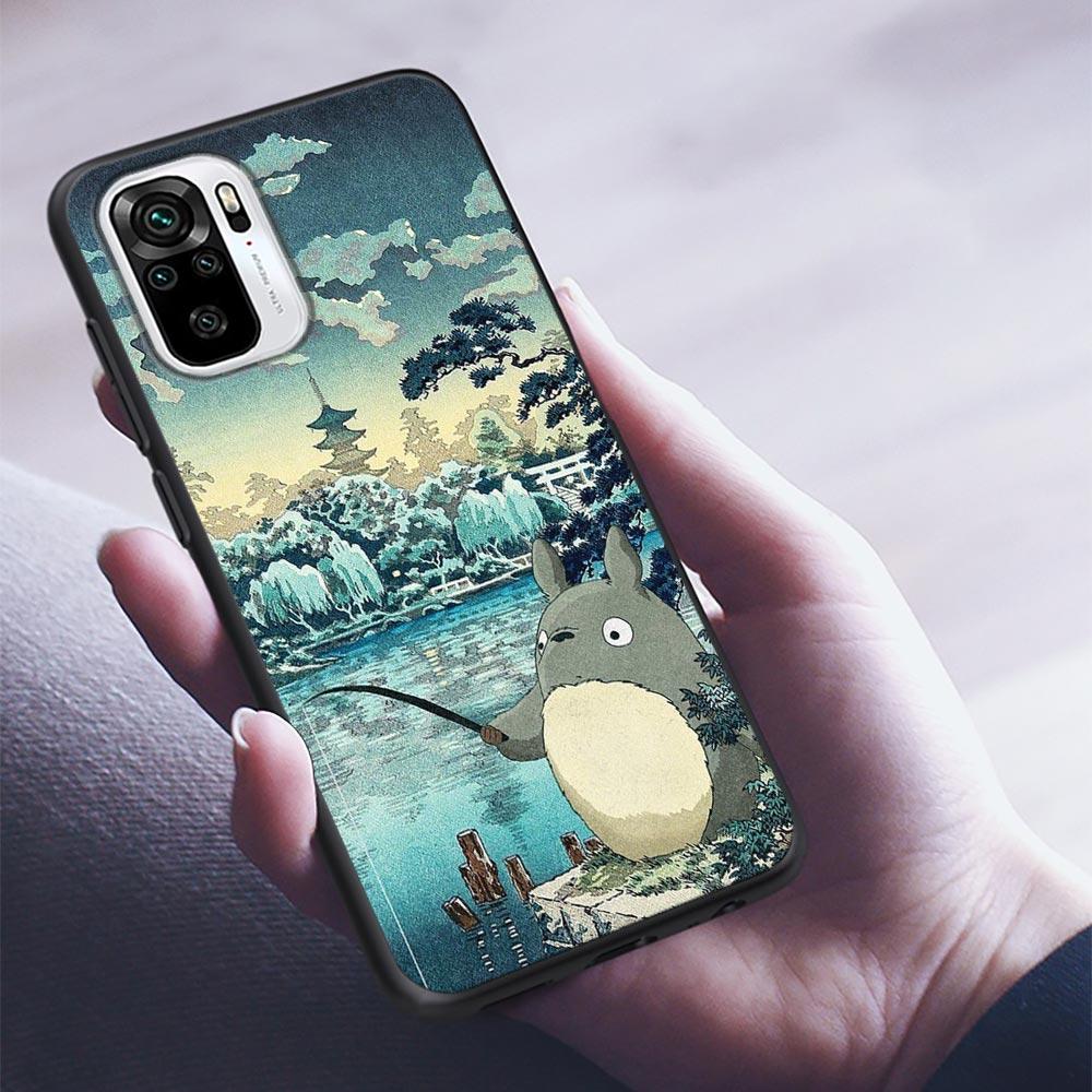 Милый чехол для телефона Studio Ghibli Тоторо Миядзаки с аниме для Xiaomi Redmi Note 9 9T 10 11 11E 8 7 Poco M3 M4 Pro 5G, черные чехлы