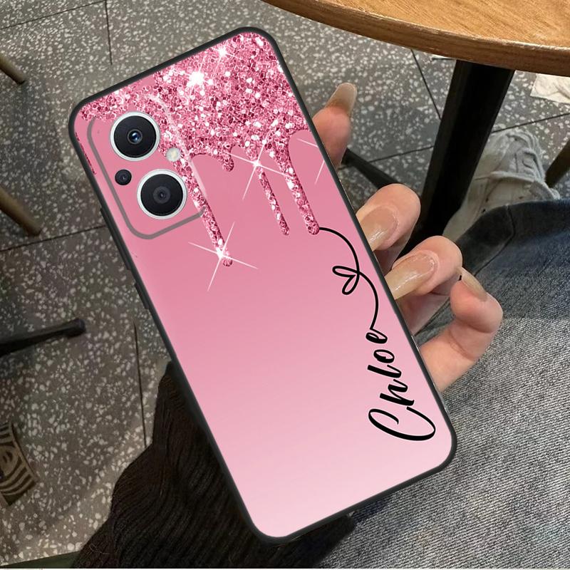 Personalised Glitter Name Case For OPPO Reno 8 7 6 5 4 Lite 2Z 4Z 5Z 8T 10 OPPO Find X5 X6 Pro X2 Lite X3 Neo Cover
