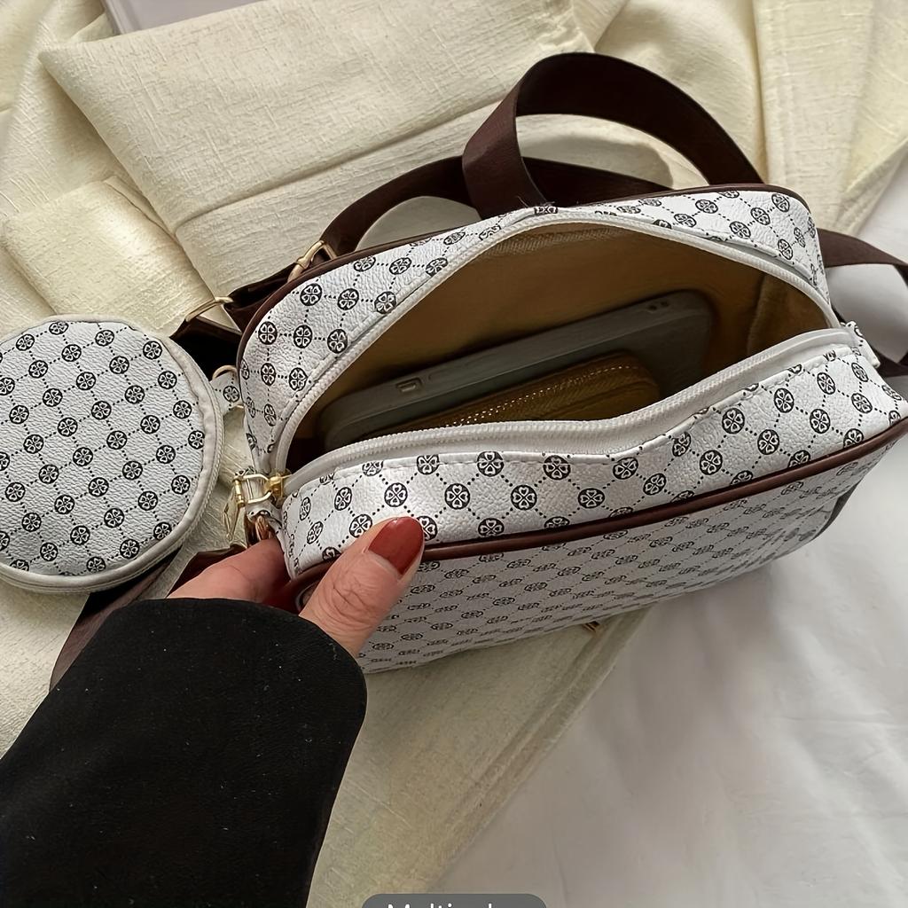 Набор сумок через плечо с геометрическим узором, модная мини-сумка через плечо, женская винтажная квадратная сумка с кошельком для монет