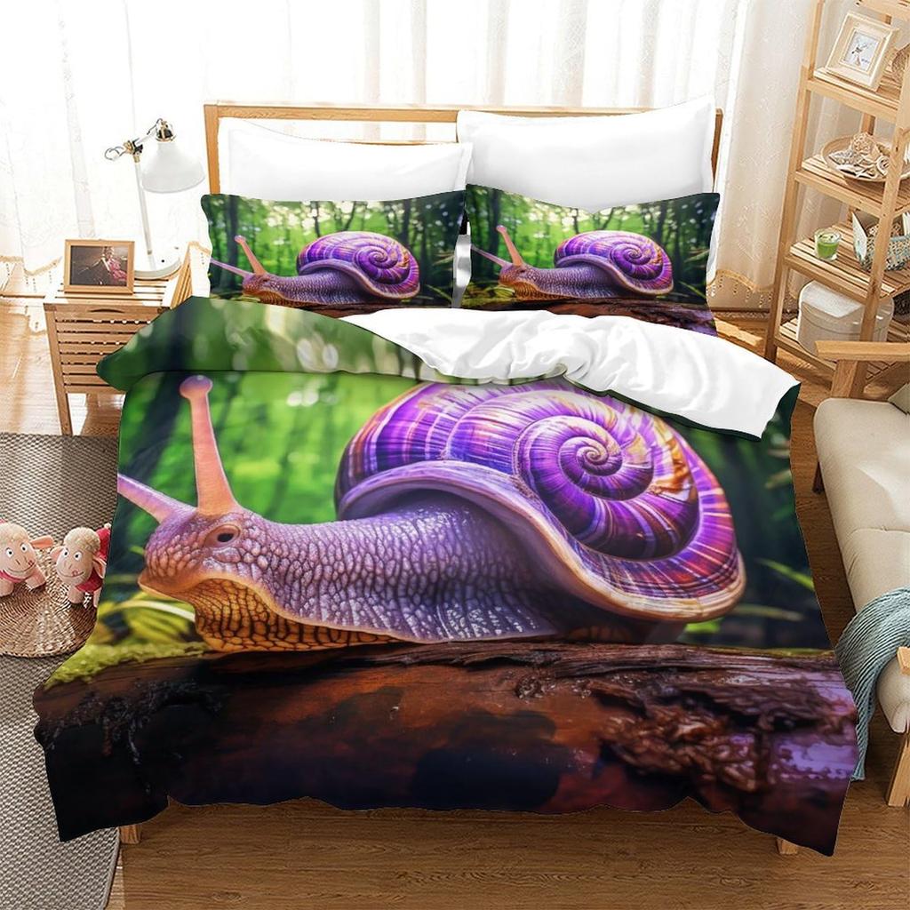 Snail Duvet Cover Sets For Kids Queen Size Lightweight Down Quilt Covers Bedroom Decor 2 Pillowcases 1 Duvet Cover No Comforter