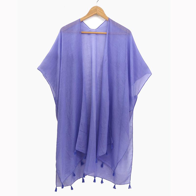 Женский солнцезащитный платок с кисточками для пляжа, летний полиэстеровый уличный кардиган с защитой от солнца, однотонный, для путешествий, модные аксессуары