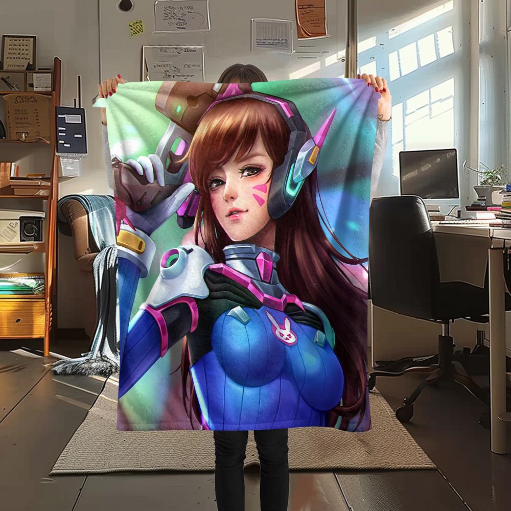 Фланелевое одеяло с принтом D.Va, Высококачественное, Удобное для всех сезонов, Декор для дома, Тепло и уют