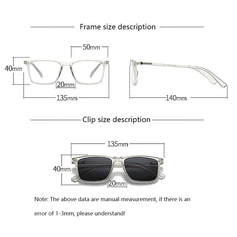 Миопия Прозрачный Цвет 6 в 1 Квадратная Рамка Поляризованные Оптические Магнитные Солнцезащитные Очки Клипса на Магните Рецептурные Индивидуальные Очки