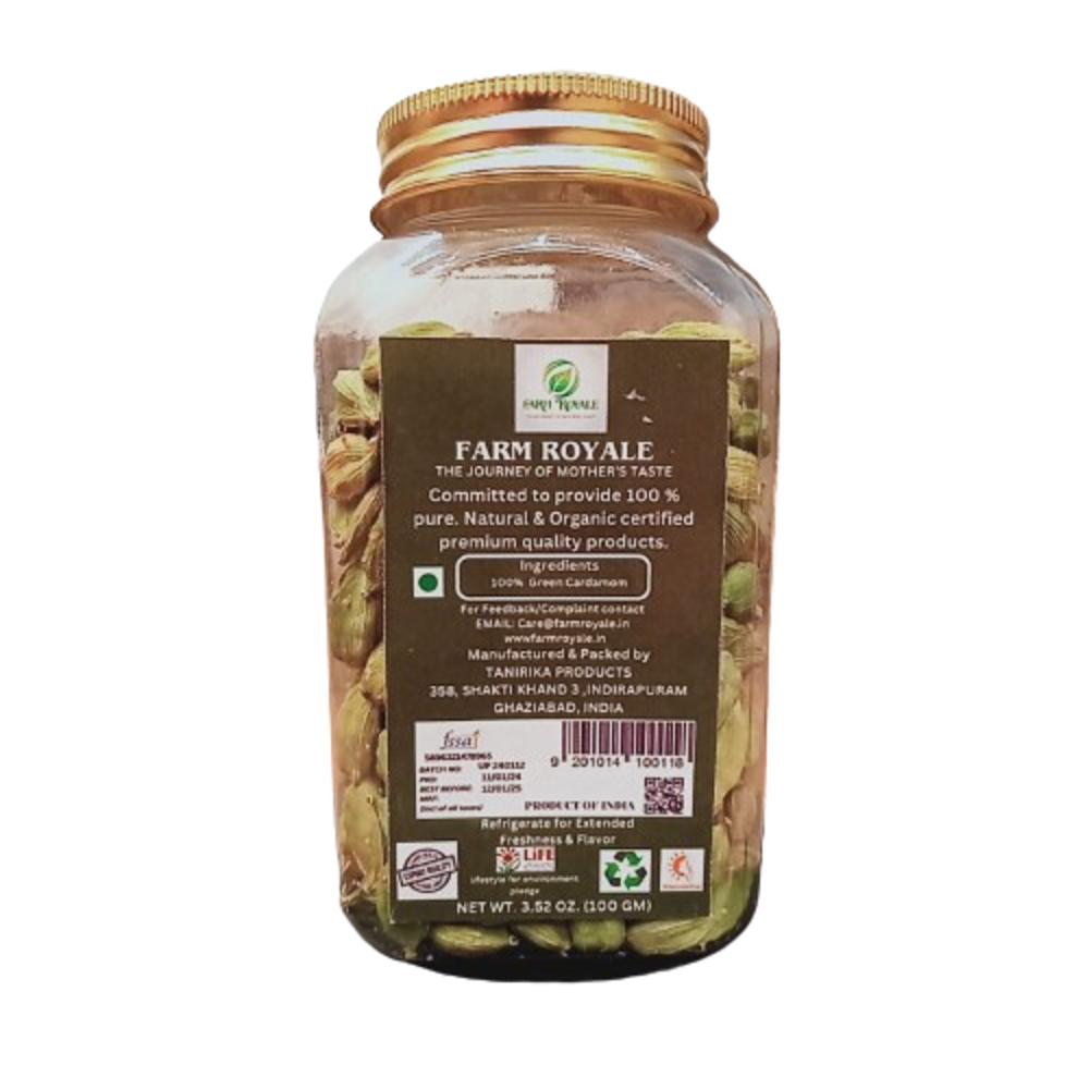 Farm Royale Green Cardamom (Elaichi) 100g | Premium Whole Cardamom Pods | Farm Fresh & Natural