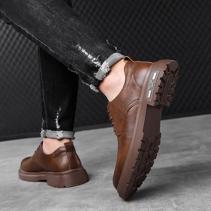 Men's big head leather shoes 2025 British style retro platform low-top tooling shoes Youth Martin shoes 2025