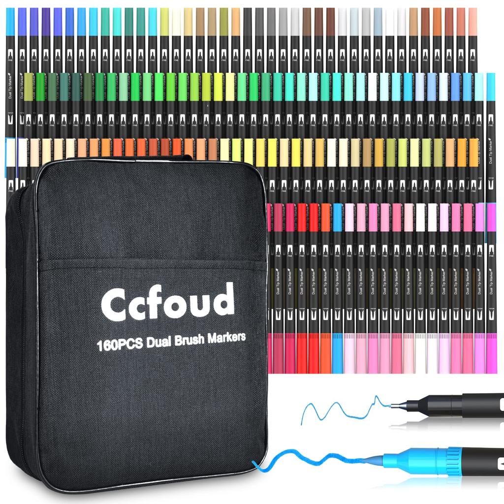 Ccfoud Цветная ручка 160 цветов Акварельная цветная ручка-кисть Цветная акварельная иллюстрация маркер для рисования Подарочный набор на день рождения, Набор, Кисть, Жирная, Тонкая, Ручка,
