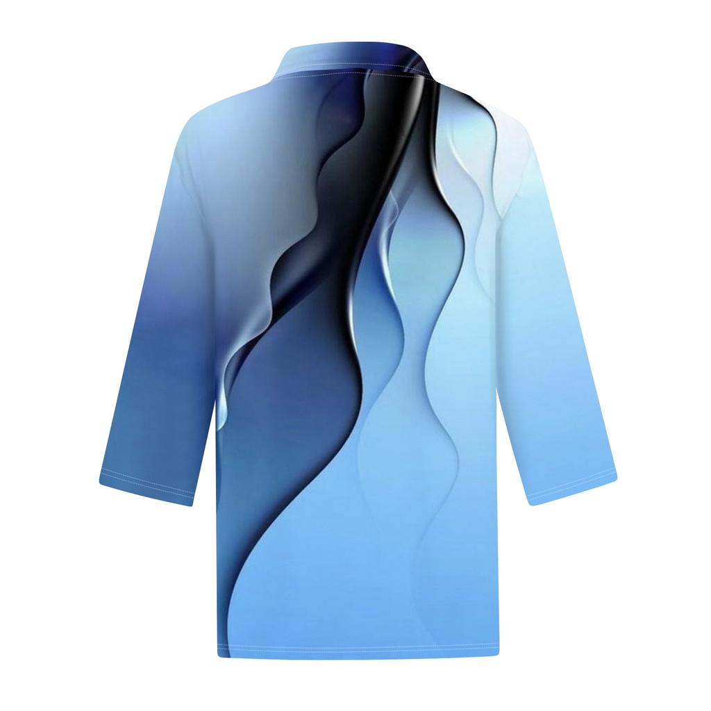 Women's 3/4 Sleeve T Shirts V Neck Button Summer Tops Business Casual Basic Tees Blouse