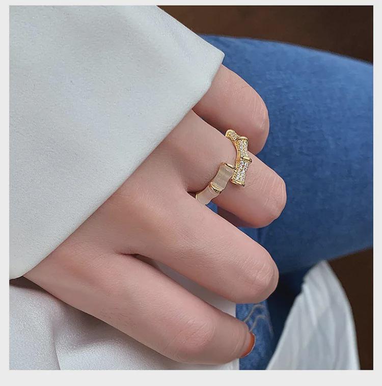 Корейская мода Циркон кошачий глаз бамбуковое открытое кольцо для женщин